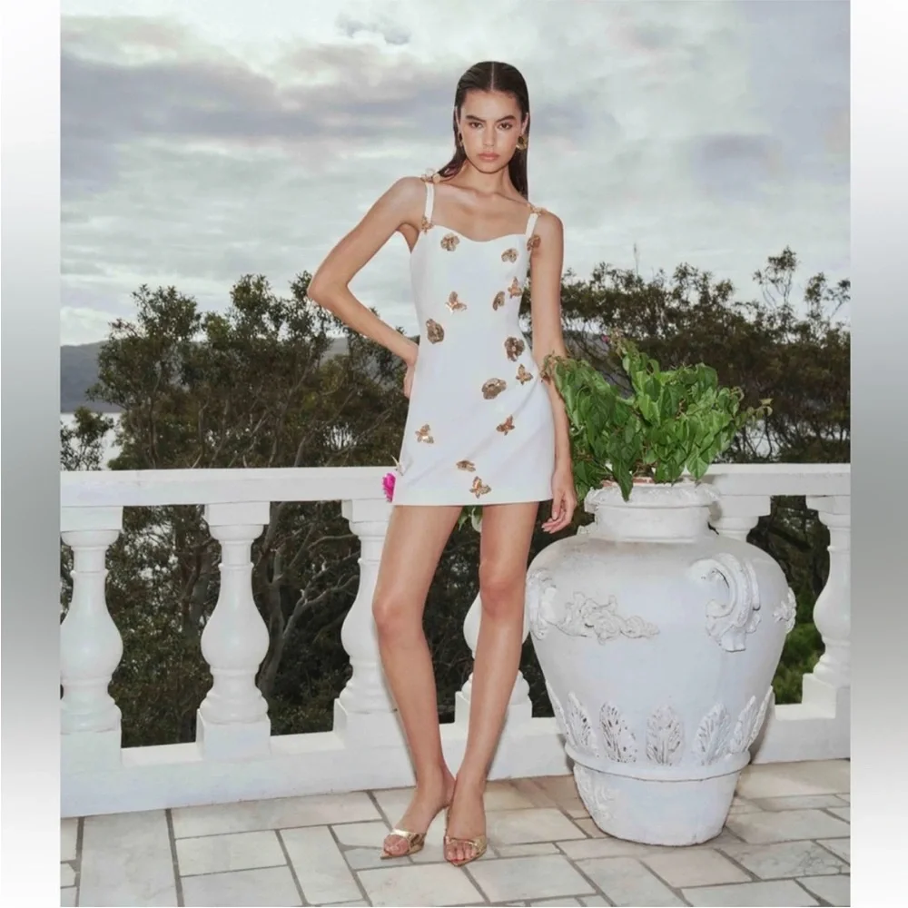 elliatt mira white sweetheart 3d floral butterfly embellished mini dress XS NEW - Picture 13 of 13